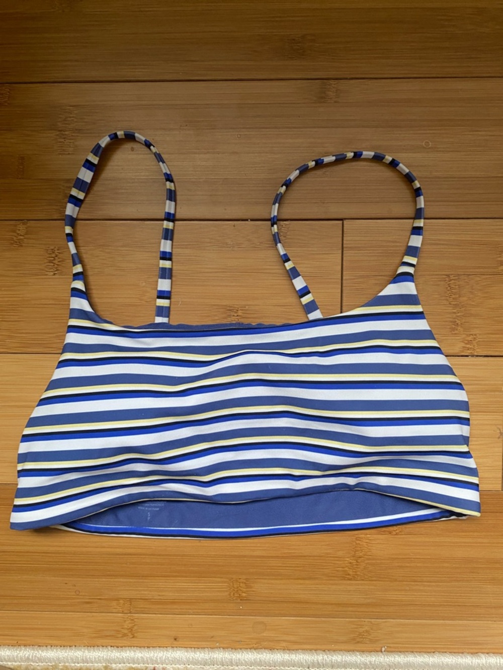 Athleta Blue, White & Yellow Striped Bralette Swim Top